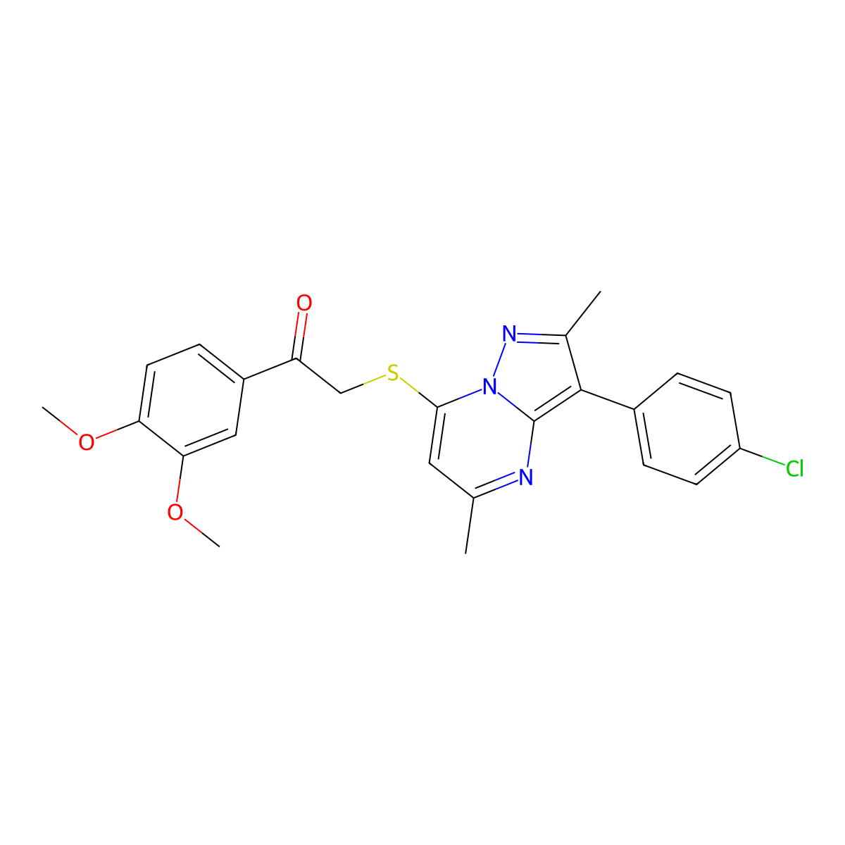 2-{[3-(4-Chlorophenyl)-2,5-dimethylpyrazolo[1,5-a]pyrimidin-7-yl]sulfanyl}-1-(3,4-dimethoxyphenyl)ethanone molecular structure, CAS 849912-51-2