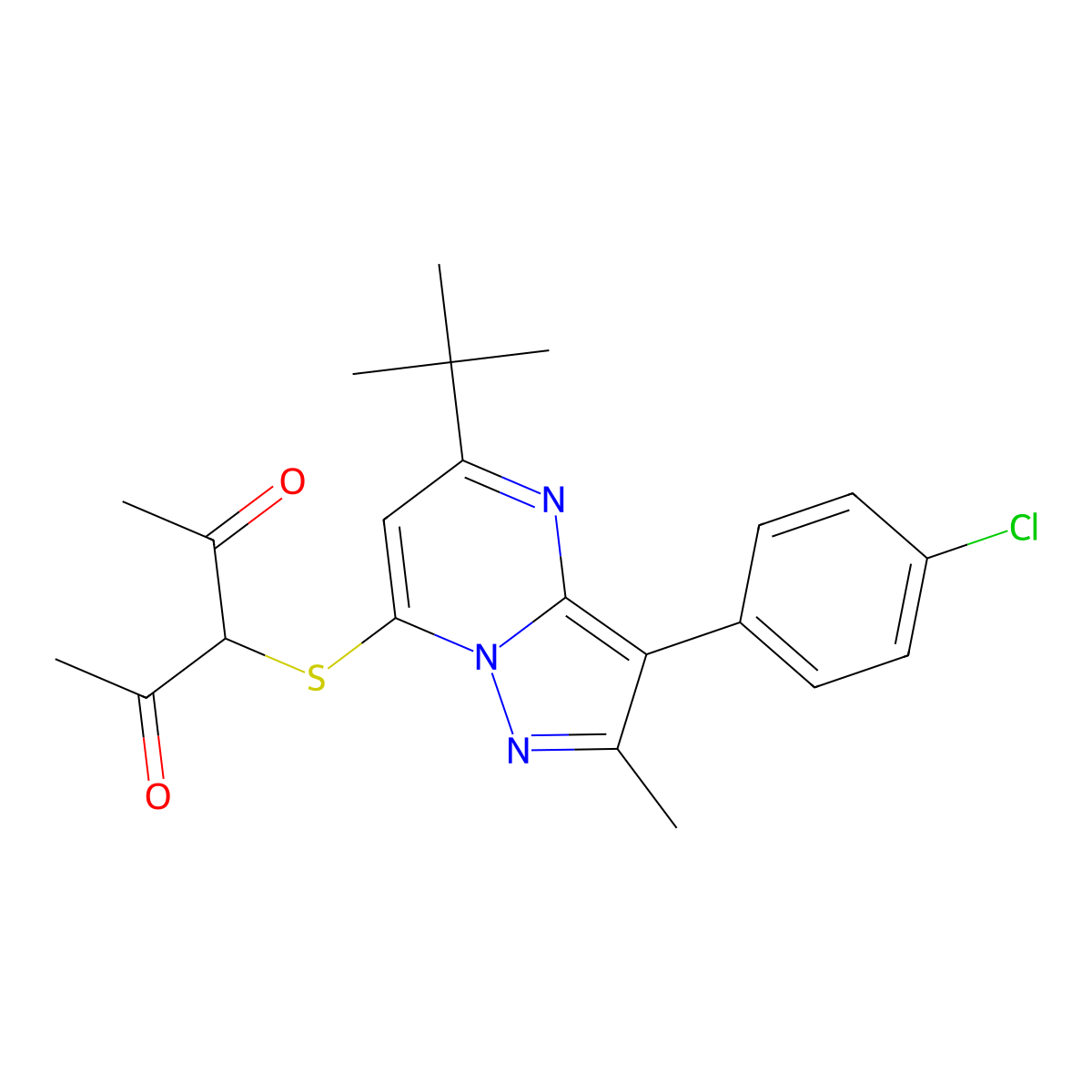 3-{[5-Tert-butyl-3-(4-chlorophenyl)-2-methylpyrazolo[1,5-a]pyrimidin-7-yl]sulfanyl}pentane-2,4-dione molecular structure, CAS 849912-52-3