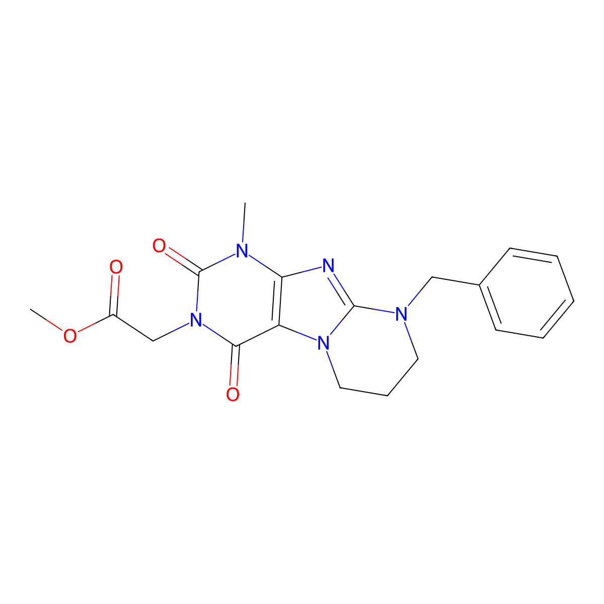 methyl 2-(9-benzyl-1-methyl-2,4-dioxo-7,8-dihydro-6H-purino[7,8-a]pyrimidin-3-yl)acetate molecular structure, CAS 849912-70-5