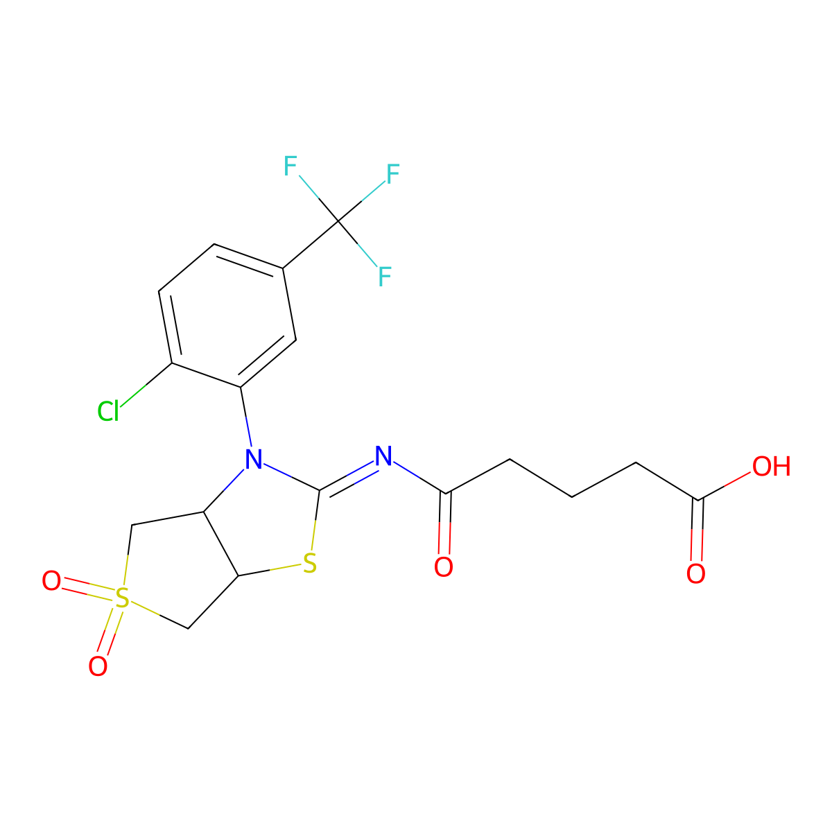 5-{[(2Z)-3-[2-chloro-5-(trifluoromethyl)phenyl]-5,5-dioxidotetrahydrothieno[3,4-d][1,3]thiazol-2(3H)-ylidene]amino}-5-oxopentanoic acid molecular structure, CAS 849912-96-5