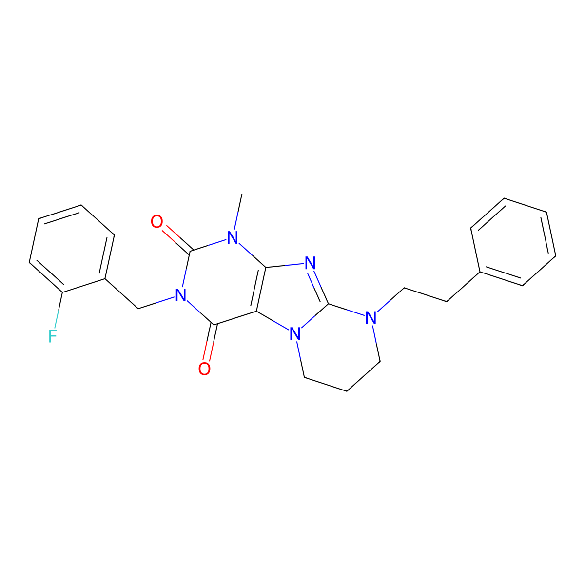 3-(2-fluorobenzyl)-1-methyl-9-phenethyl-6,7,8,9-tetrahydropyrimido[2,1-f]purine-2,4(1H,3H)-dione molecular structure, CAS 849913-02-6
