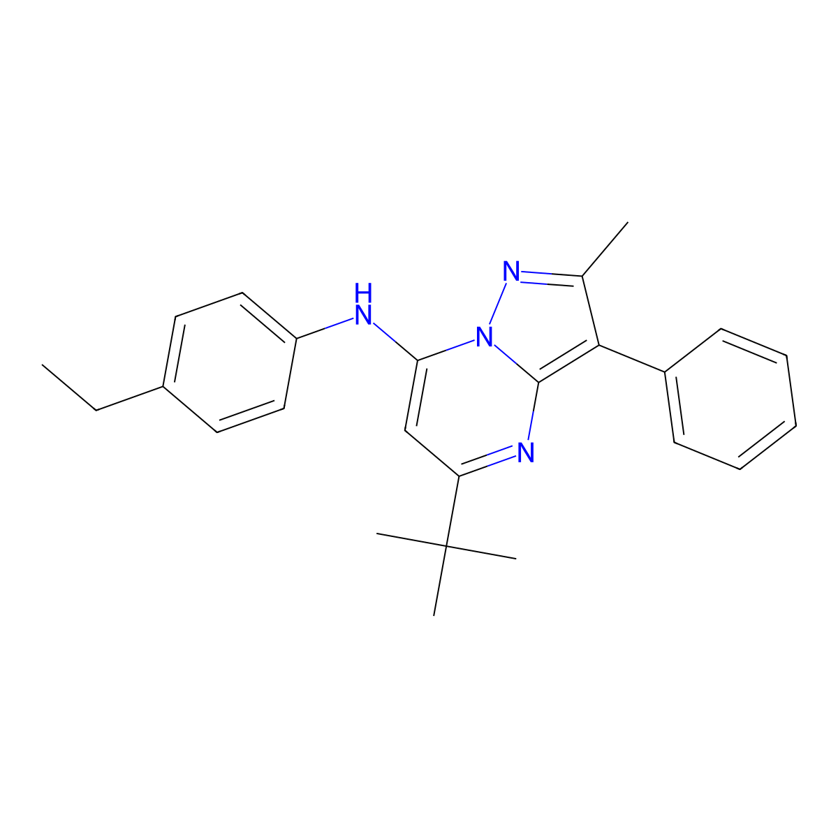 5-tert-butyl-N-(4-ethylphenyl)-2-methyl-3-phenylpyrazolo[1,5-a]pyrimidin-7-amine molecular structure, CAS 849913-25-3