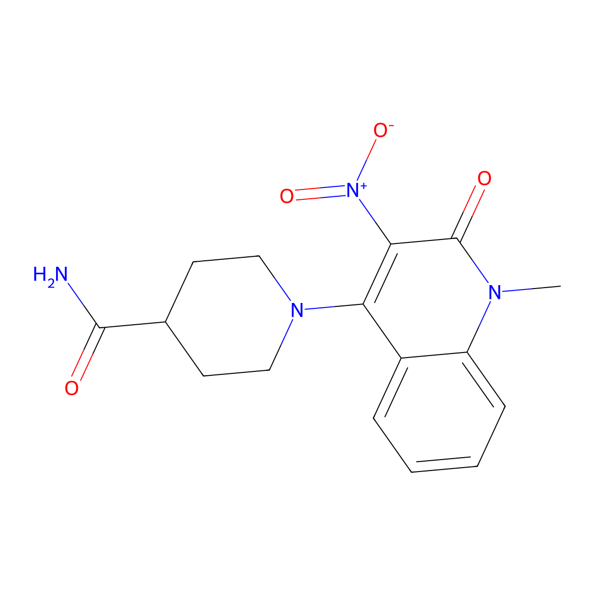 1-(1-Methyl-3-nitro-2-oxo-1,2-dihydroquinolin-4-yl)piperidine-4-carboxamide molecular structure, CAS 849913-55-9