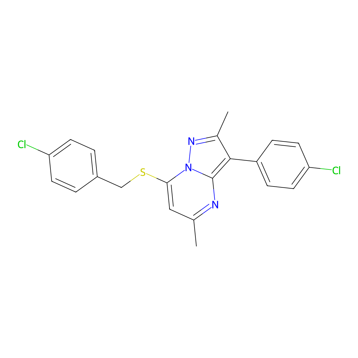 7-[(4-Chlorobenzyl)sulfanyl]-3-(4-chlorophenyl)-2,5-dimethylpyrazolo[1,5-a]pyrimidine molecular structure, CAS 849913-64-0
