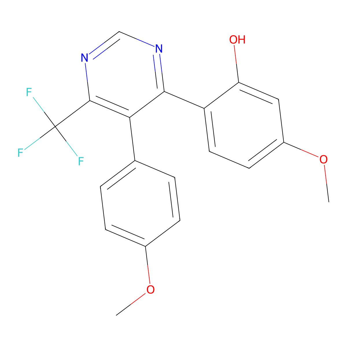 5-Methoxy-2-(5-(4-methoxyphenyl)-6-(trifluoromethyl)pyrimidin-4-yl)phenol molecular structure, CAS 849914-00-7