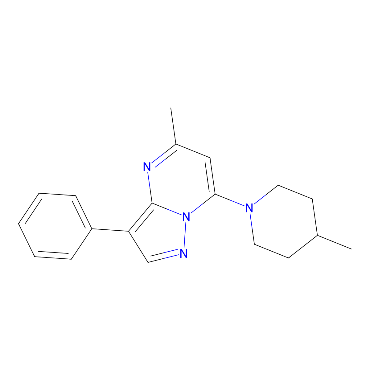 5-Methyl-7-(4-methylpiperidin-1-yl)-3-phenylpyrazolo[1,5-a]pyrimidine molecular structure, CAS 849914-04-1