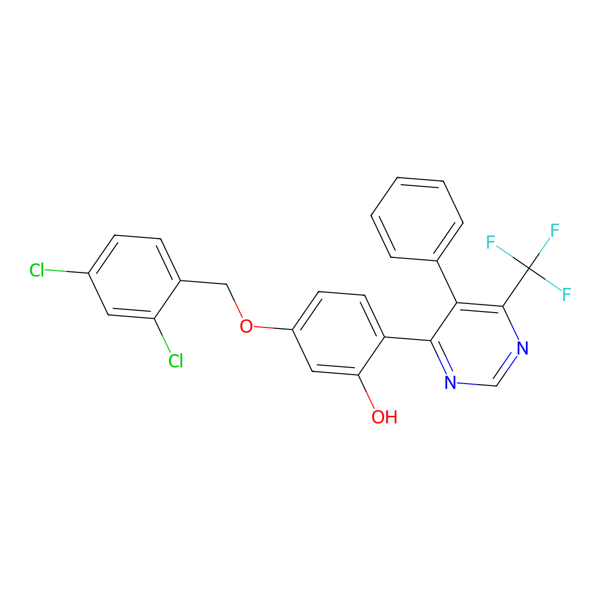 5-[(2,4-Dichlorobenzyl)oxy]-2-[5-phenyl-6-(trifluoromethyl)-4-pyrimidinyl]phenol molecular structure, CAS 849914-30-3