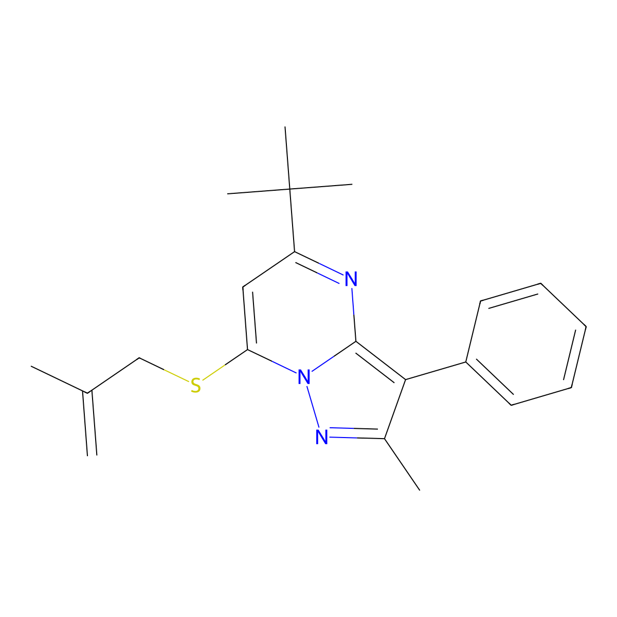 5-Tert-butyl-2-methyl-7-[(2-methylprop-2-en-1-yl)sulfanyl]-3-phenylpyrazolo[1,5-a]pyrimidine molecular structure, CAS 849915-68-0
