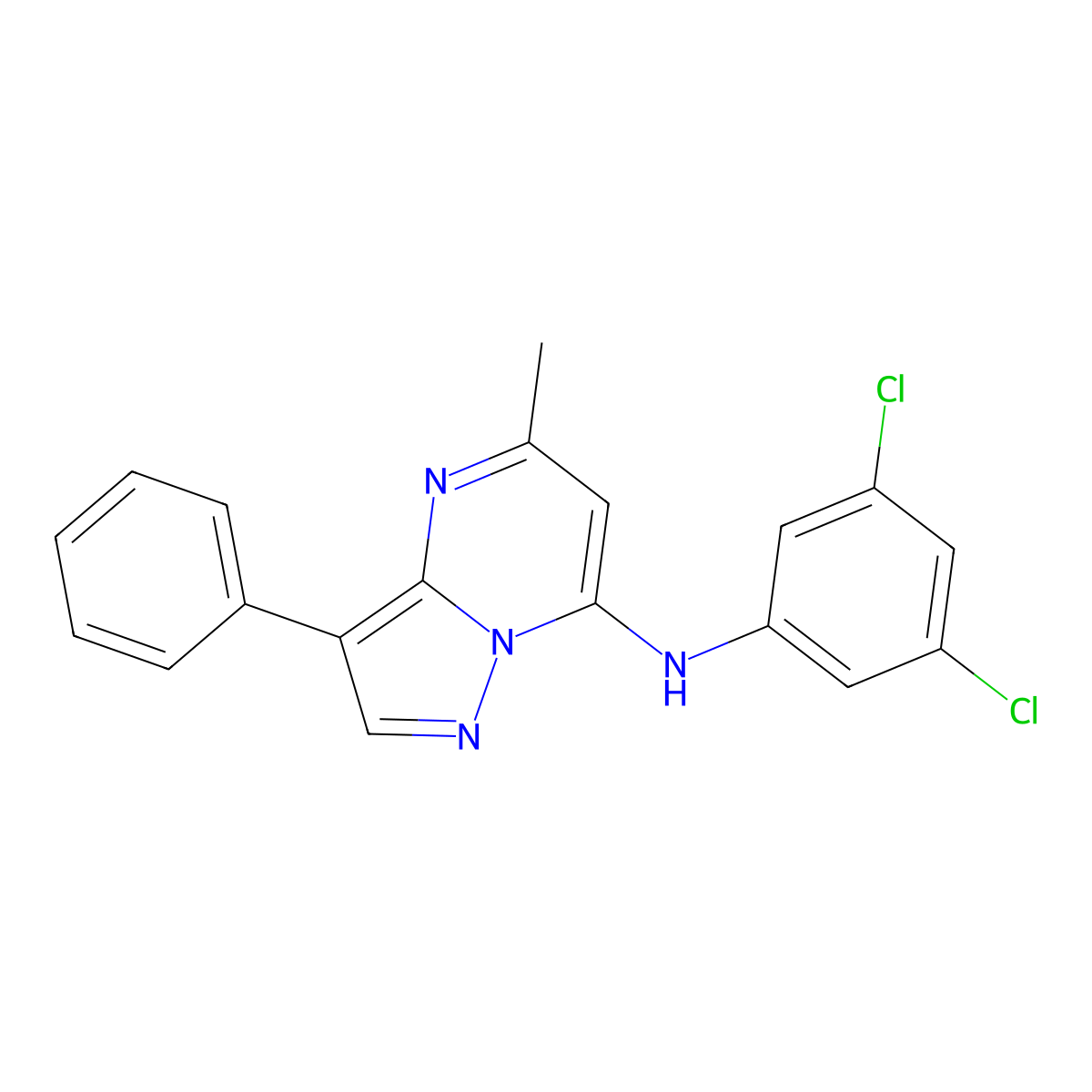 N-(3,5-dichlorophenyl)-5-methyl-3-phenylpyrazolo[1,5-a]pyrimidin-7-amine molecular structure, CAS 849915-82-8