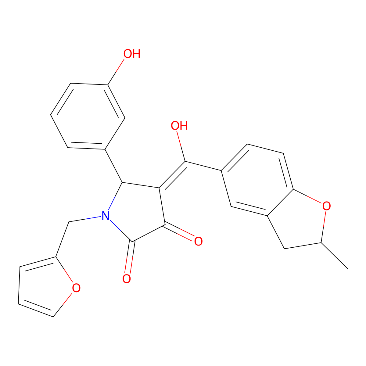 1-[(furan-2-yl)methyl]-3-hydroxy-5-(3-hydroxyphenyl)-4-(2-methyl-2,3-dihydro-1-benzofuran-5-carbonyl)-2,5-dihydro-1H-pyrrol-2-one molecular structure, CAS 849916-43-4