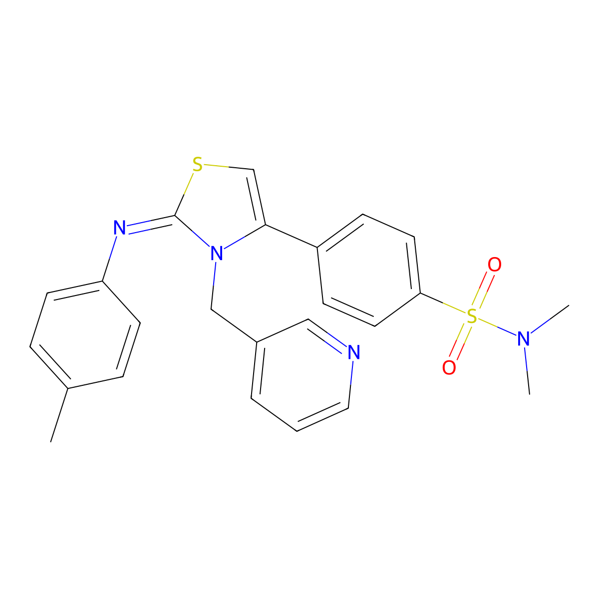 N,N-dimethyl-4-[(2Z)-2-[(4-methylphenyl)imino]-3-(pyridin-3-ylmethyl)-2,3-dihydro-1,3-thiazol-4-yl]benzenesulfonamide molecular structure, CAS 849916-45-6