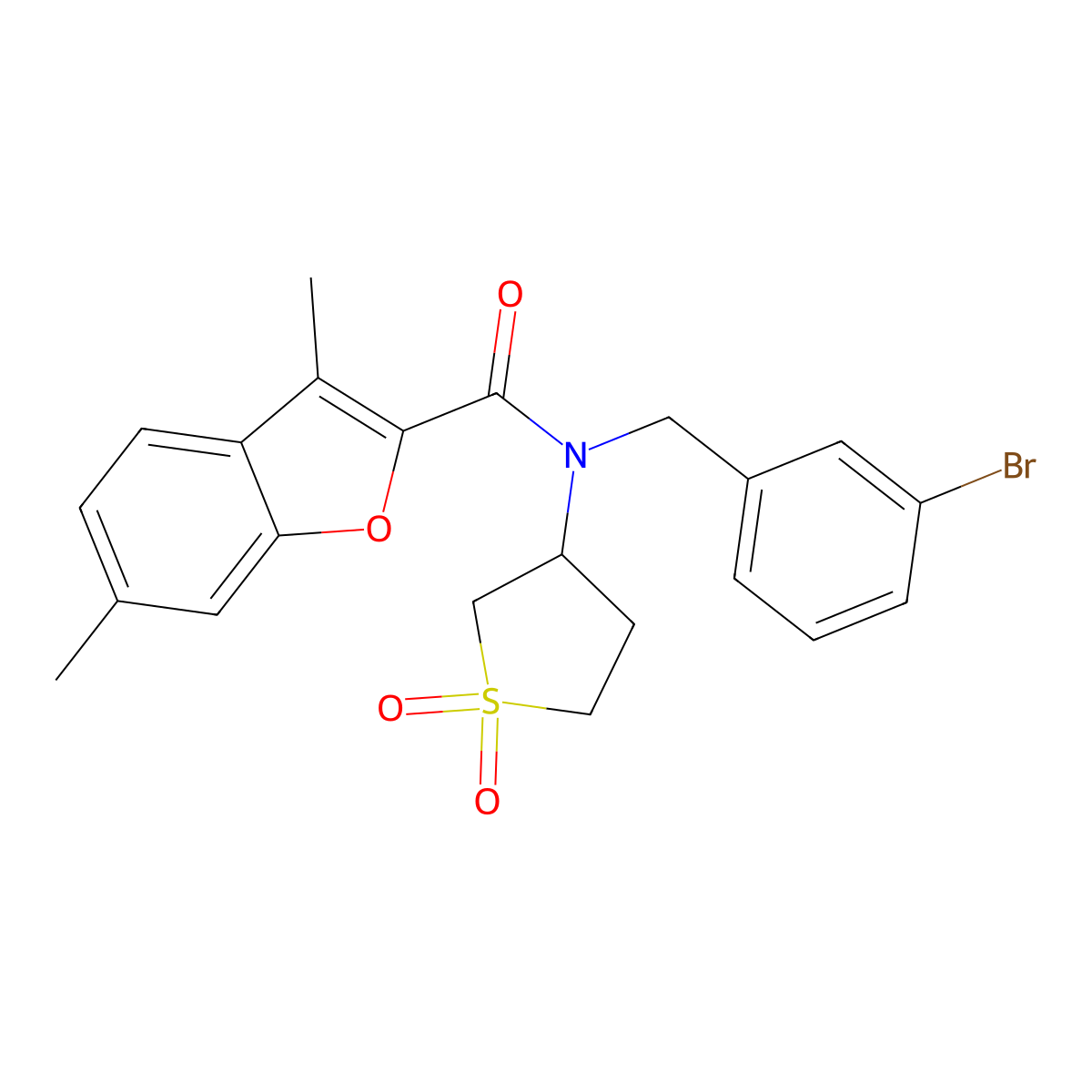 N-(3-bromobenzyl)-N-(1,1-dioxidotetrahydrothiophen-3-yl)-3,6-dimethyl-1-benzofuran-2-carboxamide molecular structure, CAS 849916-85-4