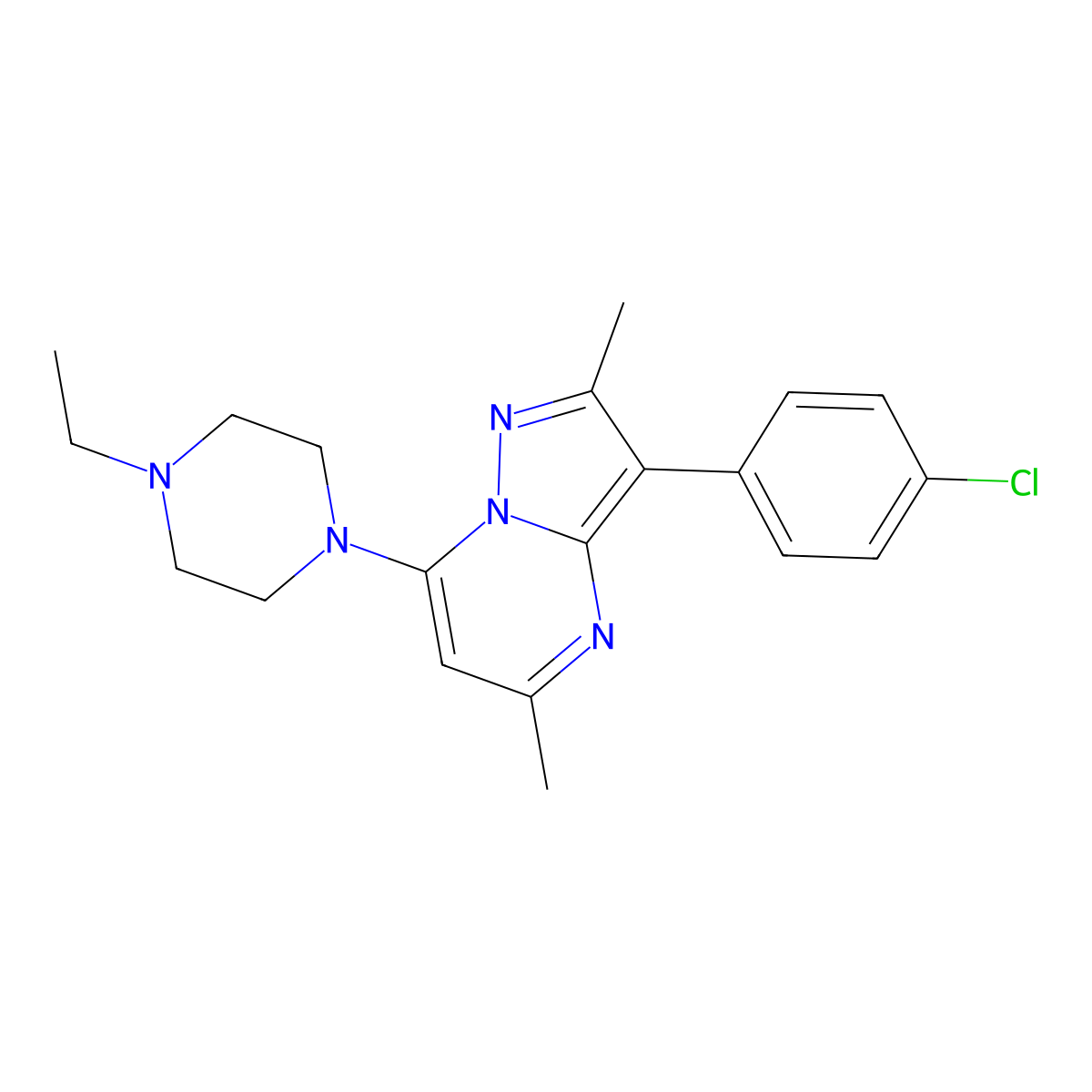 3-(4-Chlorophenyl)-7-(4-ethylpiperazin-1-yl)-2,5-dimethylpyrazolo[1,5-a]pyrimidine molecular structure, CAS 849916-86-5