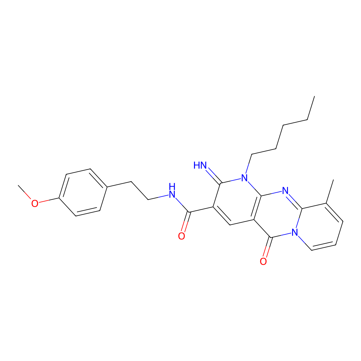 2-imino-N~3~-(4-methoxyphenethyl)-10-methyl-5-oxo-1-pentyl-1,5-dihydro-2H-dipyrido[1,2-a:2,3-d]pyrimidine-3-carboxamide molecular structure, CAS 849917-21-1