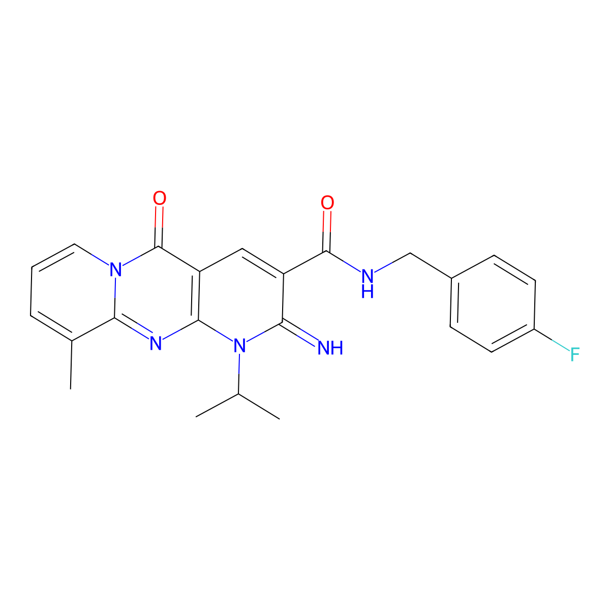 N~3~-(4-fluorobenzyl)-2-imino-1-isopropyl-10-methyl-5-oxo-1,5-dihydro-2H-dipyrido[1,2-a:2,3-d]pyrimidine-3-carboxamide molecular structure, CAS 849917-26-6