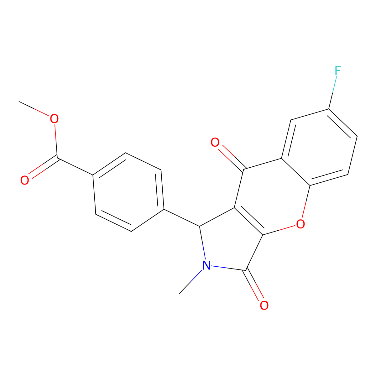 Methyl 4-(7-fluoro-2-methyl-3,9-dioxo-1,2,3,9-tetrahydrochromeno[2,3-c]pyrrol-1-yl)benzoate molecular structure, CAS 849917-38-0