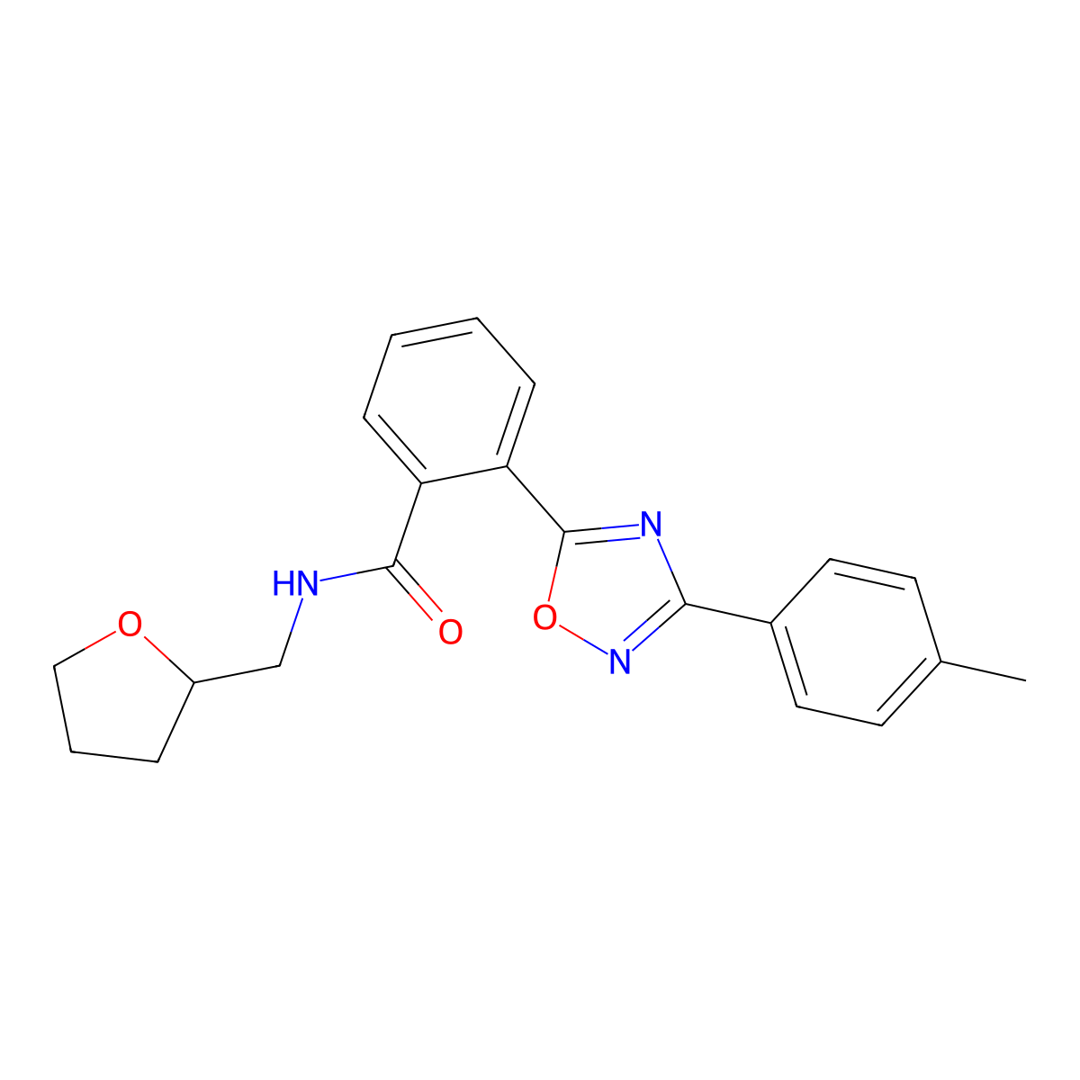 2-[3-(4-methylphenyl)-1,2,4-oxadiazol-5-yl]-N-(oxolan-2-ylmethyl)benzamide molecular structure, CAS 849917-43-7