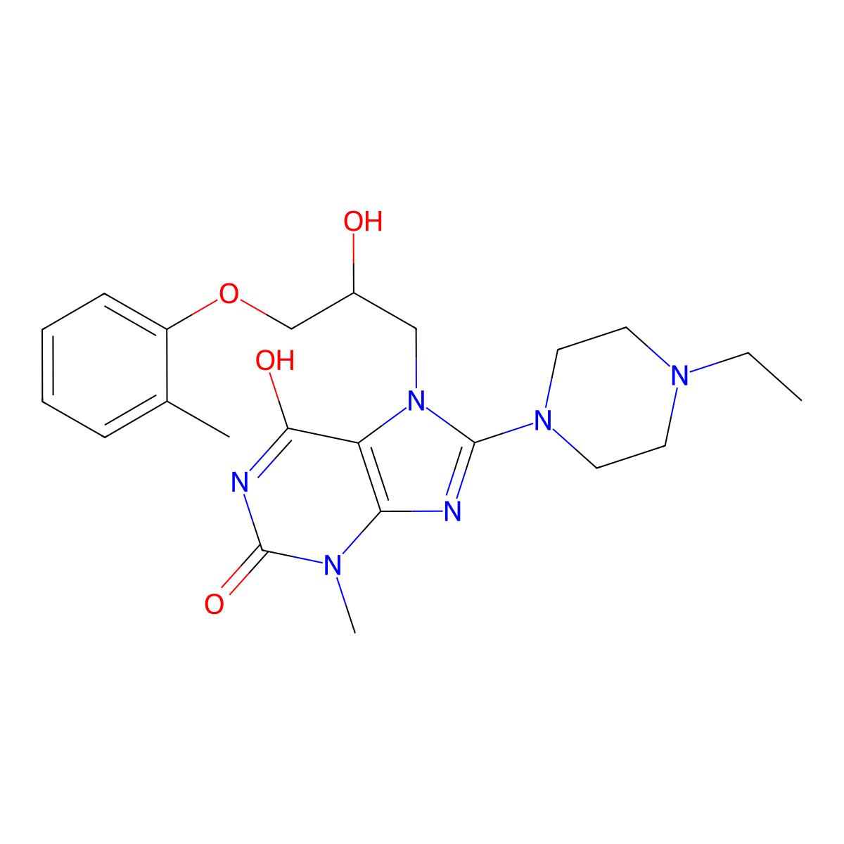 8-(4-ethylpiperazin-1-yl)-7-(2-hydroxy-3-(o-tolyloxy)propyl)-3-methyl-1H-purine-2,6(3H,7H)-dione molecular structure, CAS 849918-30-5