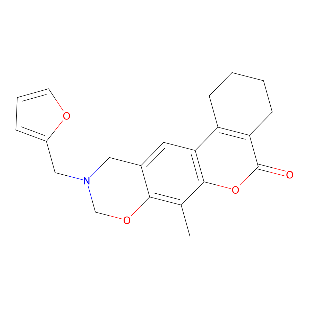 10-(2-furylmethyl)-7-methyl-1,2,3,4,10,11-hexahydro-5H,9H-benzo[3,4]chromeno[6,7-e][1,3]oxazin-5-one molecular structure, CAS 849918-38-3