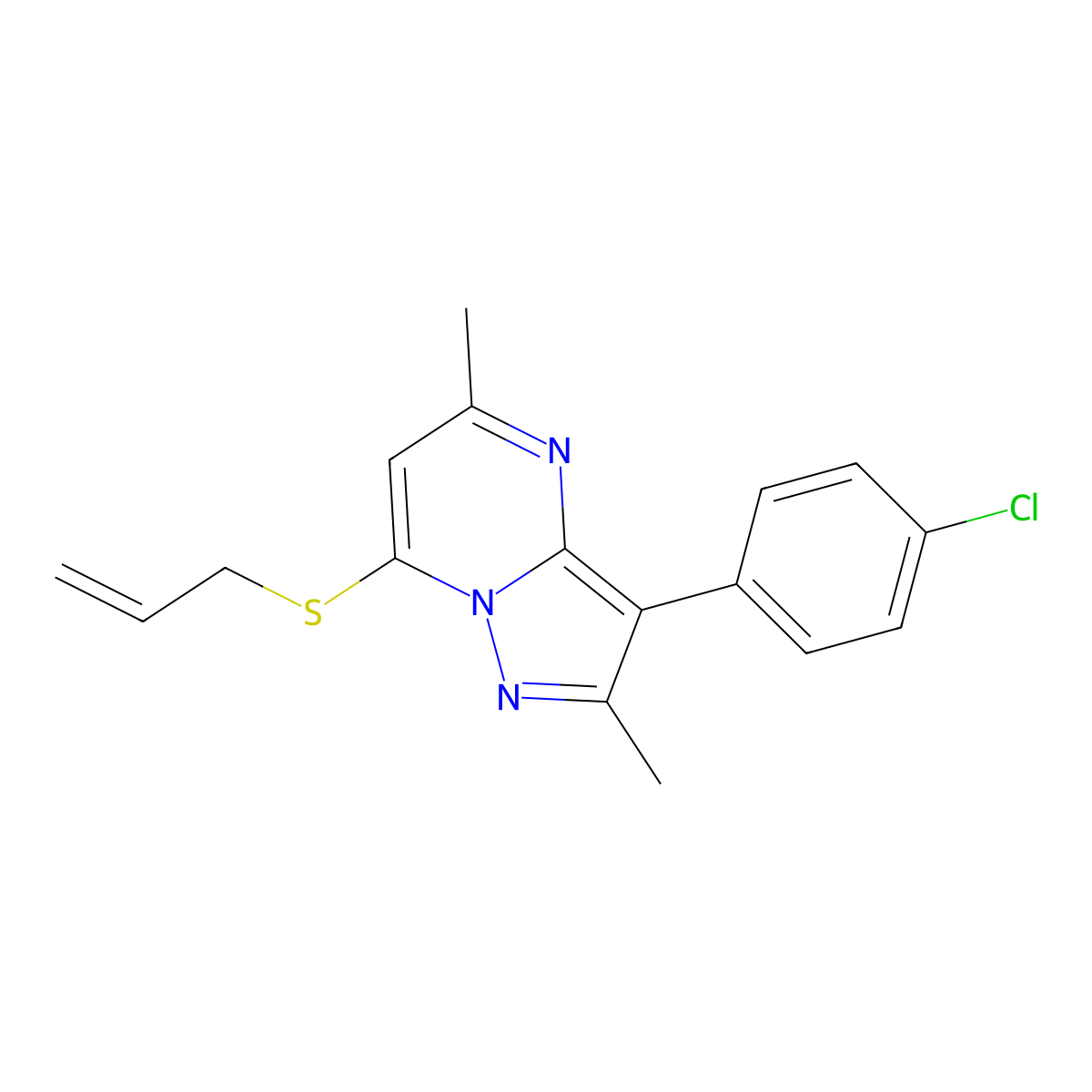 3-(4-Chlorophenyl)-2,5-dimethyl-7-(prop-2-en-1-ylsulfanyl)pyrazolo[1,5-a]pyrimidine molecular structure, CAS 849918-53-2