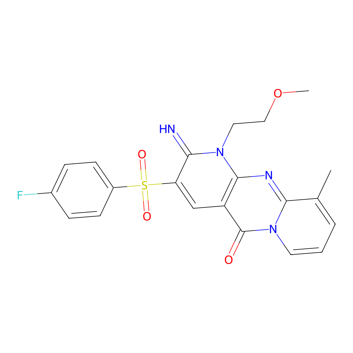 3-((4-fluorophenyl)sulfonyl)-2-imino-1-(2-methoxyethyl)-10-methyl-1H-dipyrido[1,2-a:2',3'-d]pyrimidin-5(2H)-one molecular structure, CAS 849918-80-5