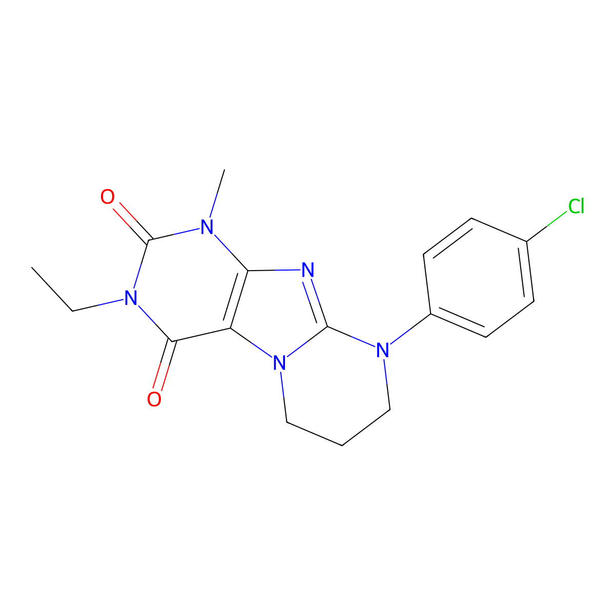 9-(4-chlorophenyl)-3-ethyl-1-methyl-6,7,8,9-tetrahydropyrimido[2,1-f]purine-2,4(1H,3H)-dione molecular structure, CAS 849918-95-2