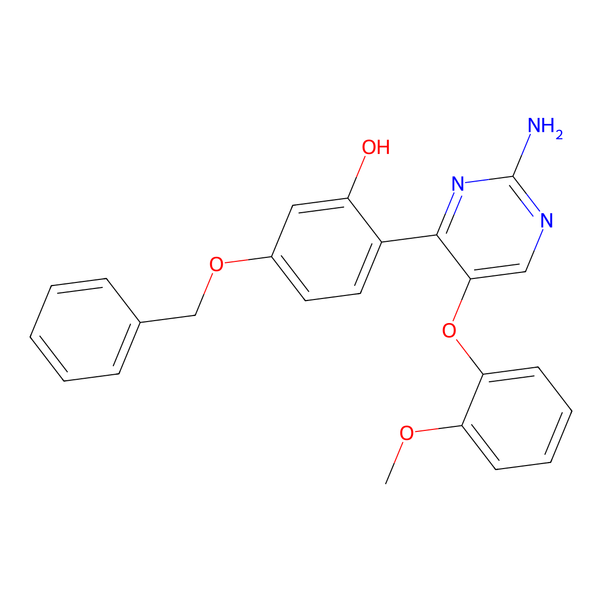 2-(2-Amino-5-(2-methoxyphenoxy)pyrimidin-4-yl)-5-(benzyloxy)phenol molecular structure, CAS 849919-05-7