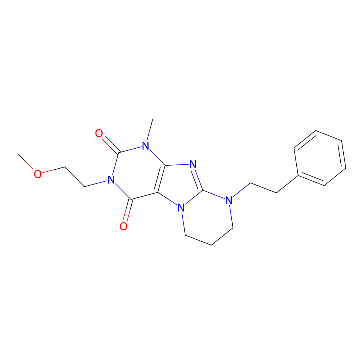 3-(2-methoxyethyl)-1-methyl-9-phenethyl-6,7,8,9-tetrahydropyrimido[2,1-f]purine-2,4(1H,3H)-dione molecular structure, CAS 849919-19-3