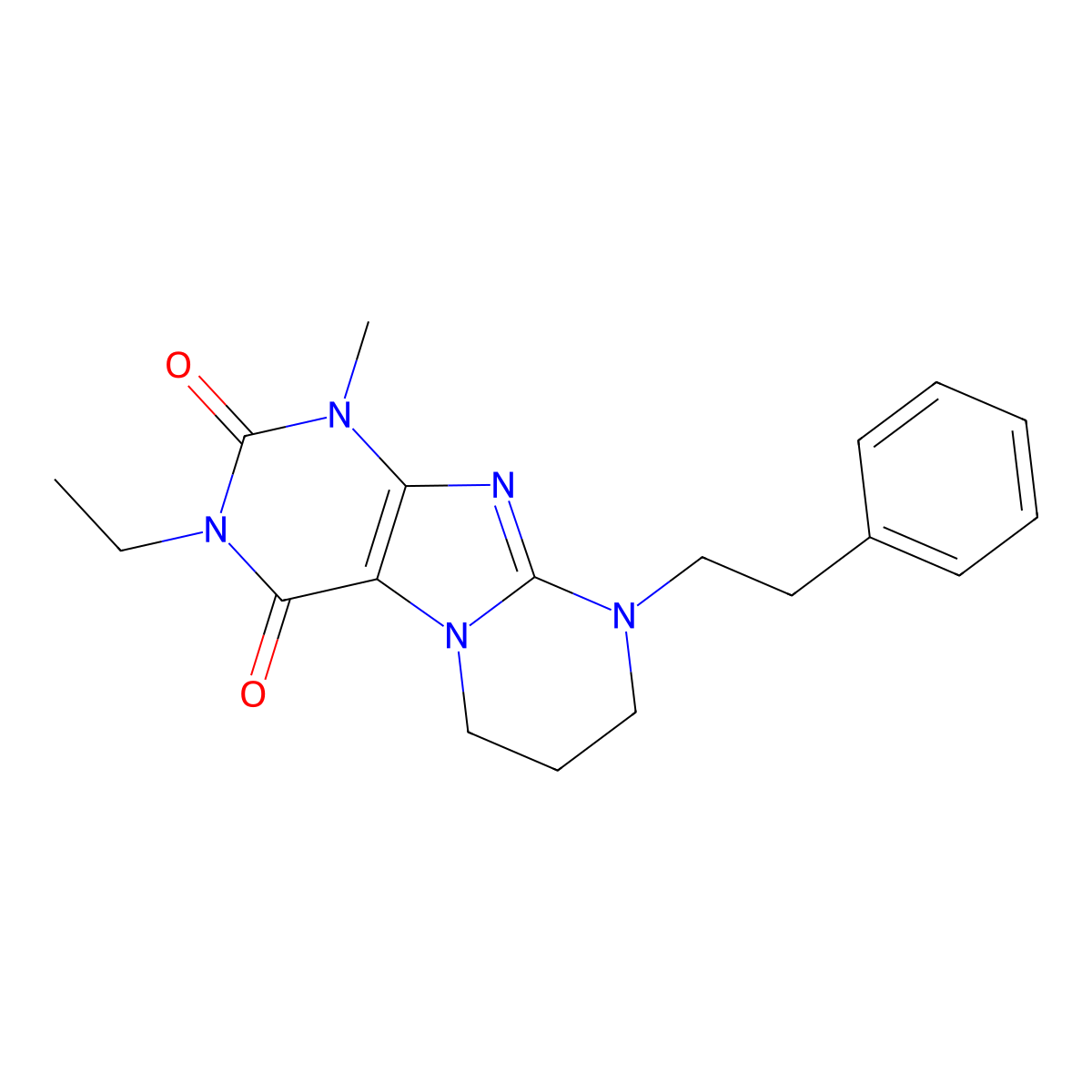 3-ethyl-1-methyl-9-phenethyl-6,7,8,9-tetrahydropyrimido[2,1-f]purine-2,4(1H,3H)-dione molecular structure, CAS 849920-54-3