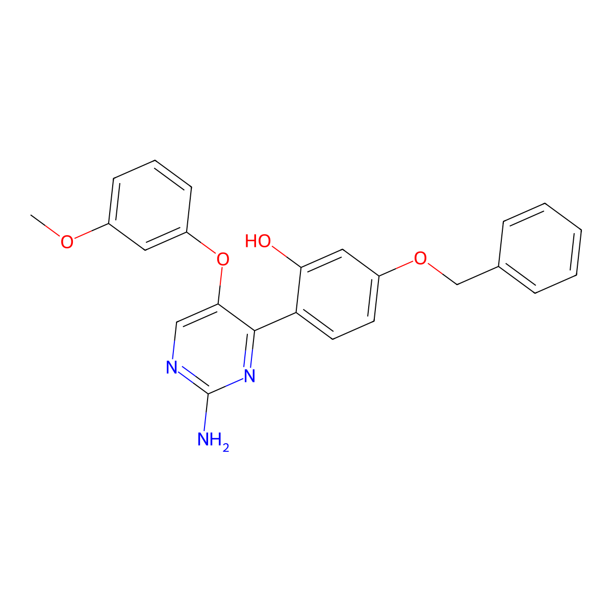 2-(2-Amino-5-(3-methoxyphenoxy)pyrimidin-4-yl)-5-(benzyloxy)phenol molecular structure, CAS 849920-86-1