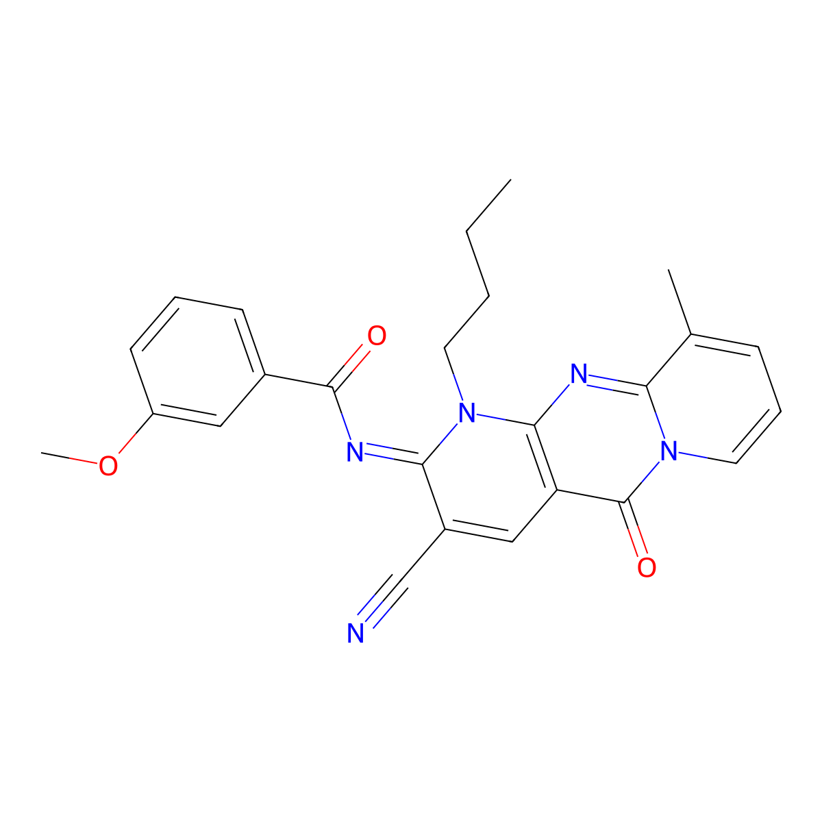 (E)-N-(1-butyl-3-cyano-10-methyl-5-oxo-1H-dipyrido[1,2-a:2',3'-d]pyrimidin-2(5H)-ylidene)-3-methoxybenzamide molecular structure, CAS 849920-99-6