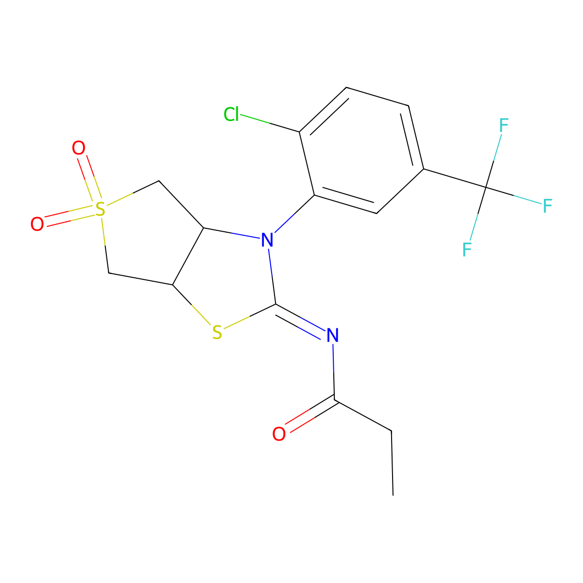N-[(2Z)-3-[2-chloro-5-(trifluoromethyl)phenyl]-5,5-dioxidotetrahydrothieno[3,4-d][1,3]thiazol-2(3H)-ylidene]propanamide molecular structure, CAS 849921-11-5