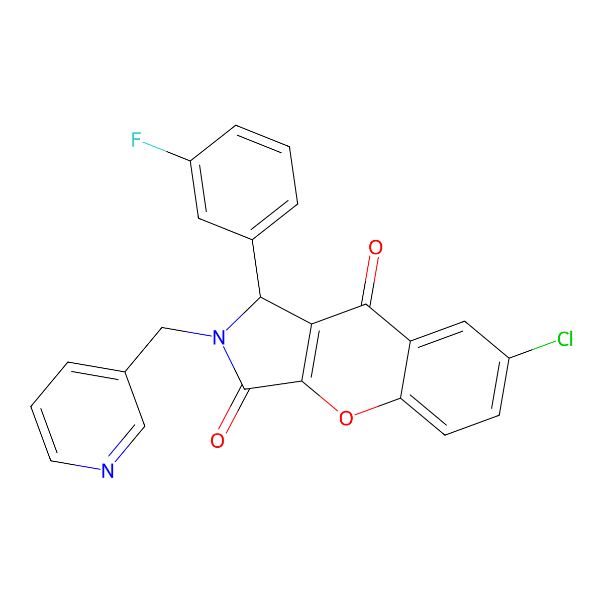 7-Chloro-1-(3-fluorophenyl)-2-(pyridin-3-ylmethyl)-1,2-dihydrochromeno[2,3-c]pyrrole-3,9-dione molecular structure, CAS 849921-27-3
