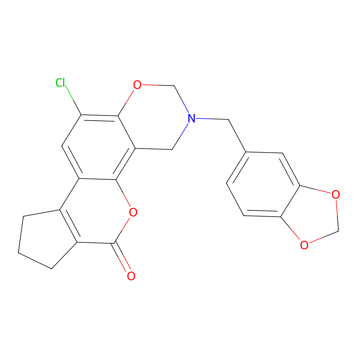 3-(1,3-benzodioxol-5-ylmethyl)-11-chloro-3,4,8,9-tetrahydro-2H-cyclopenta[3,4]chromeno[8,7-e][1,3]oxazin-6(7H)-one molecular structure, CAS 849921-29-5