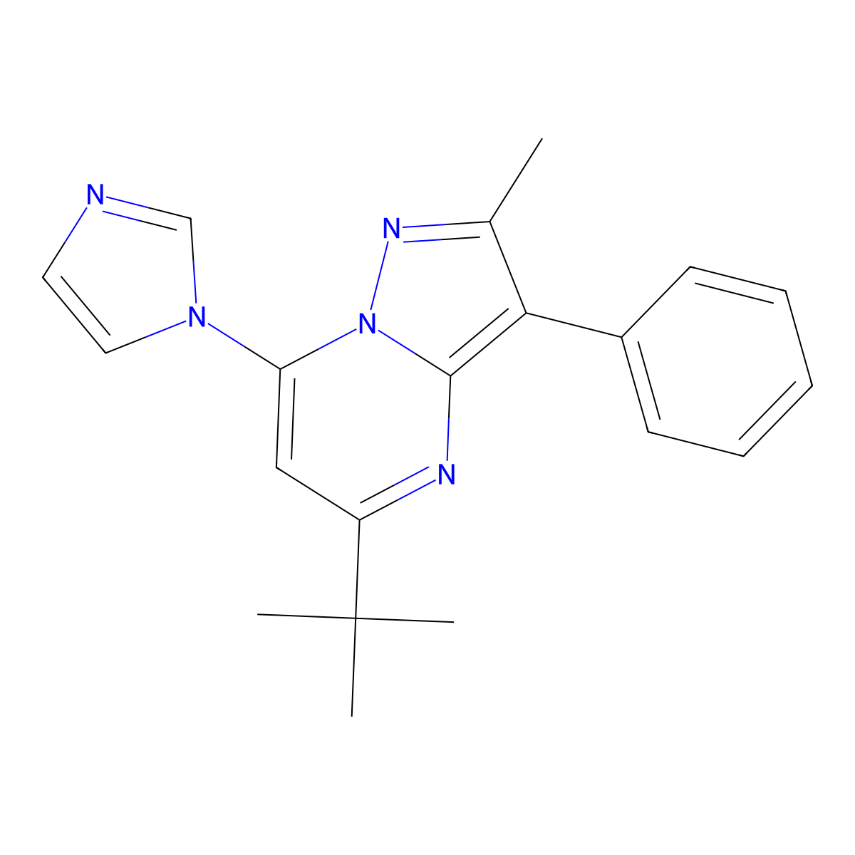 5-(tert-butyl)-7-(1H-imidazol-1-yl)-2-methyl-3-phenylpyrazolo[1,5-a]pyrimidine molecular structure, CAS 849921-33-1