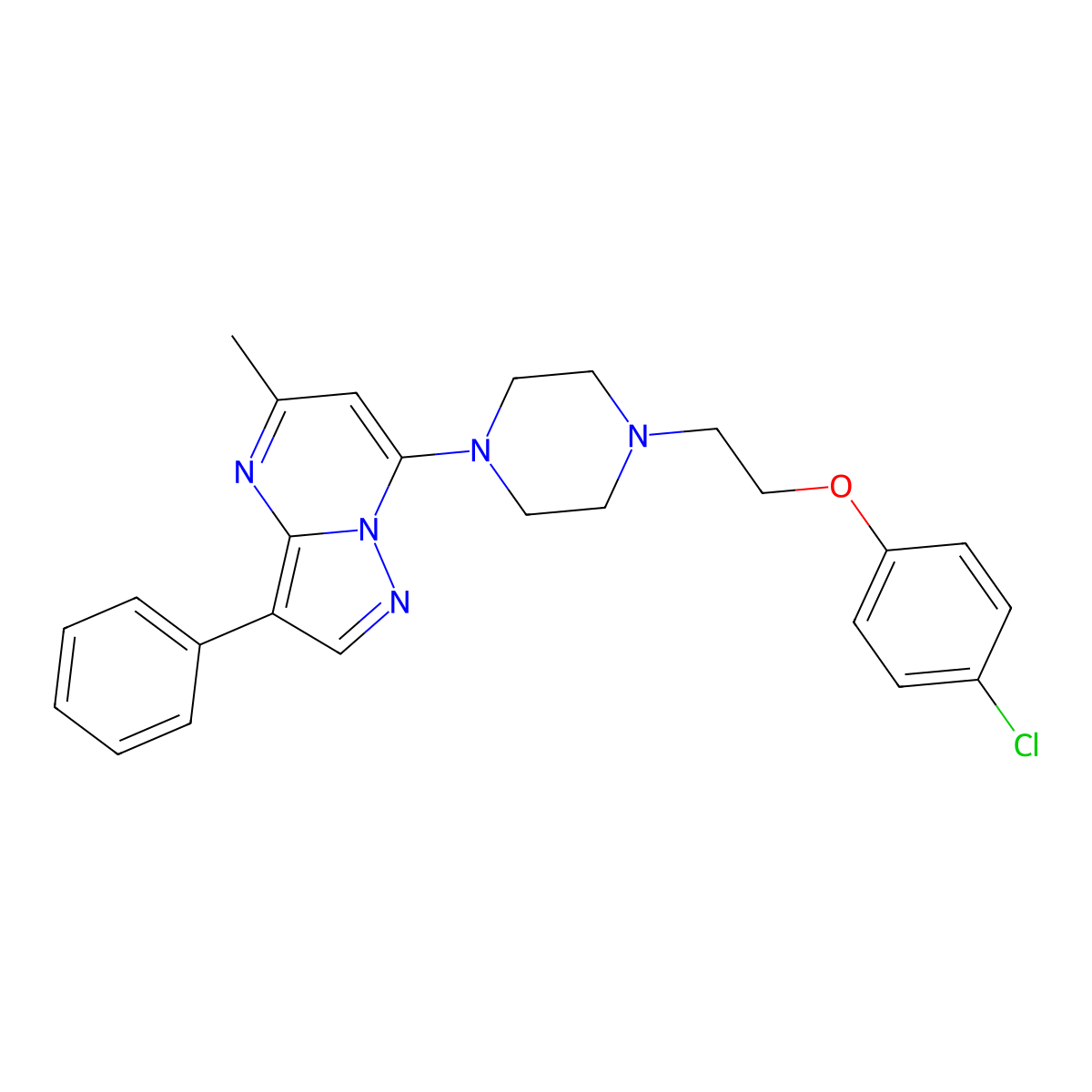7-(4-(2-(4-Chlorophenoxy)ethyl)piperazin-1-yl)-5-methyl-3-phenylpyrazolo[1,5-a]pyrimidine molecular structure, CAS 849921-40-0