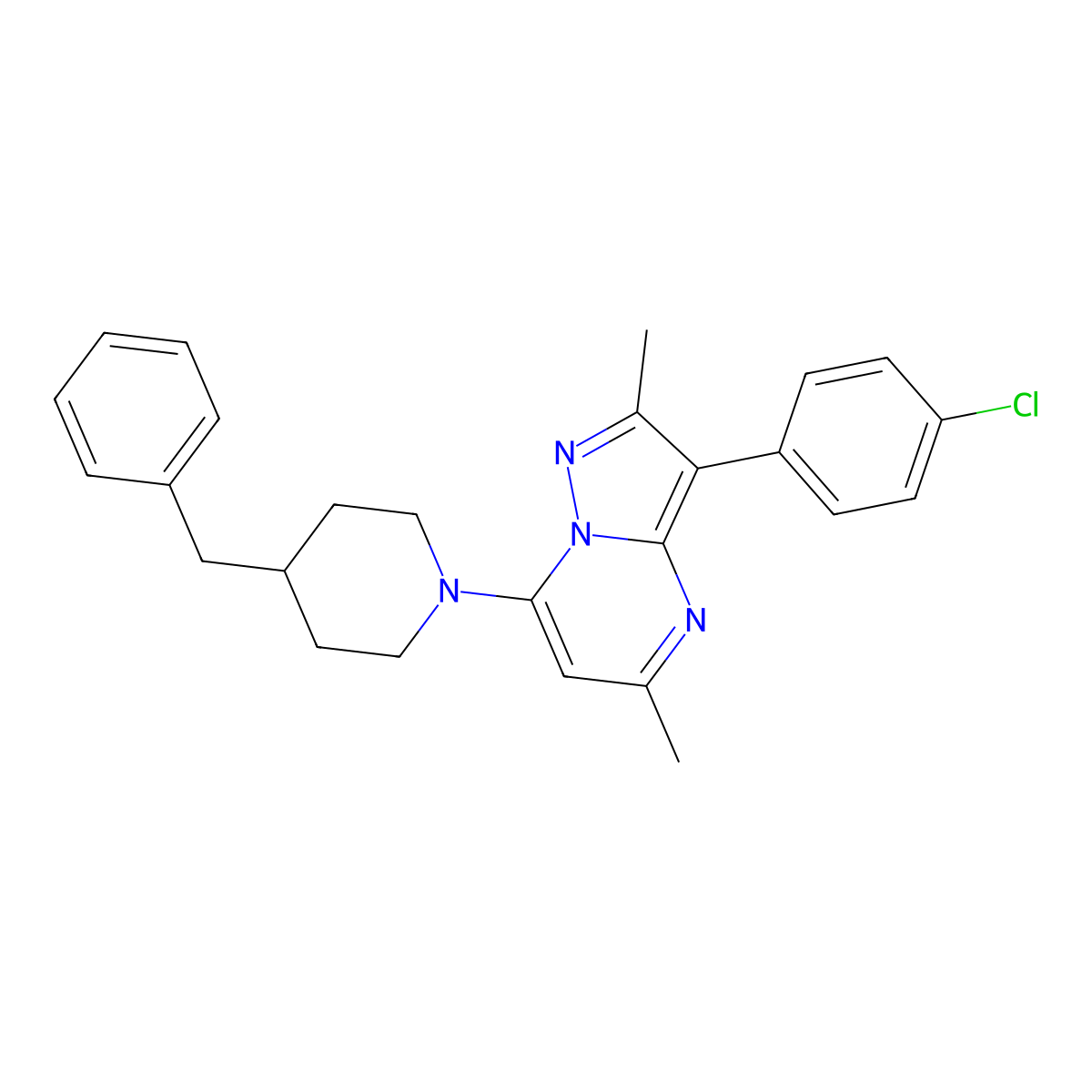 7-(4-Benzylpiperidin-1-yl)-3-(4-chlorophenyl)-2,5-dimethylpyrazolo[1,5-a]pyrimidine molecular structure, CAS 849921-58-0