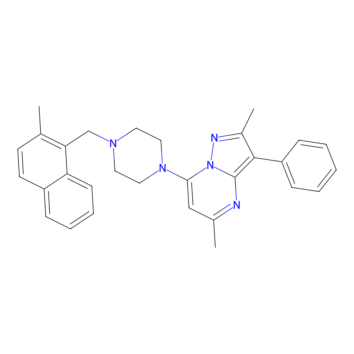 2,5-Dimethyl-7-{4-[(2-methylnaphthalen-1-yl)methyl]piperazin-1-yl}-3-phenylpyrazolo[1,5-a]pyrimidine molecular structure, CAS 849922-33-4