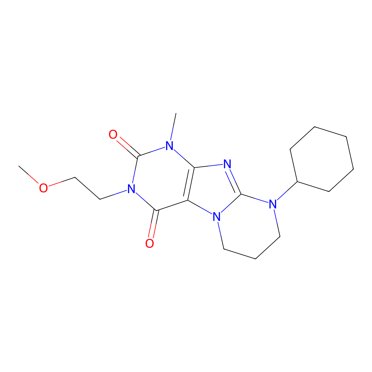 9-cyclohexyl-3-(2-methoxyethyl)-1-methyl-7,8-dihydro-6H-purino[7,8-a]pyrimidine-2,4-dione molecular structure, CAS 849922-49-2