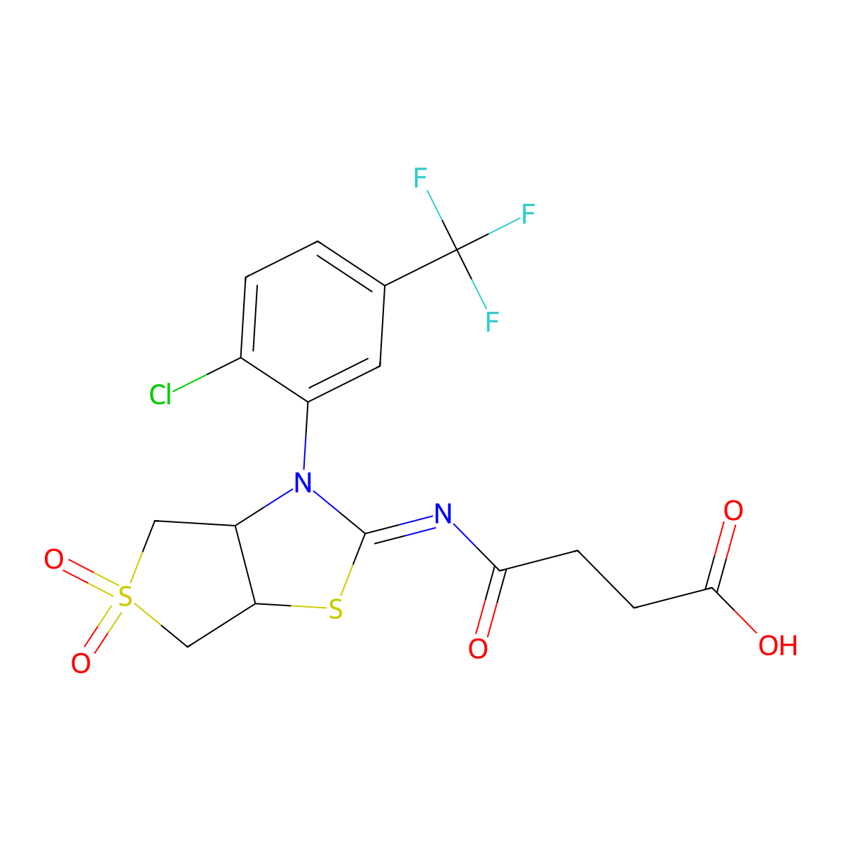 4-{[(2Z)-3-[2-chloro-5-(trifluoromethyl)phenyl]-5,5-dioxidotetrahydrothieno[3,4-d][1,3]thiazol-2(3H)-ylidene]amino}-4-oxobutanoic acid molecular structure, CAS 849923-06-4