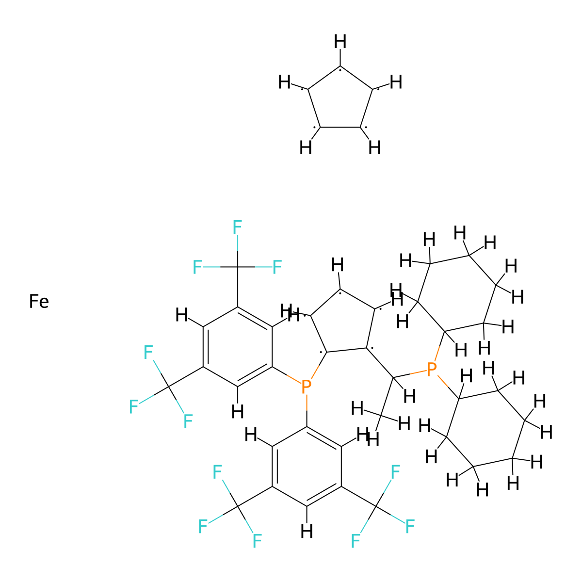 (S)-1-{(Rp)-2-[Bis[3,5-bis(trifluoromethyl)phenyl]phosphino]-ferrocenyl}ethyldicyclohexylphosphine molecular structure, CAS 849923-15-5