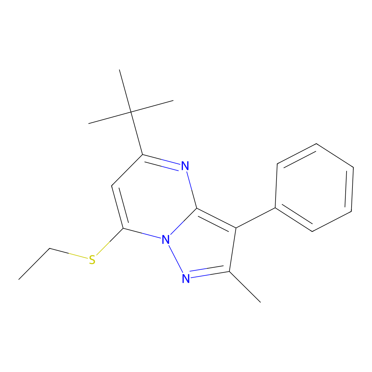 5-Tert-butyl-7-(ethylsulfanyl)-2-methyl-3-phenylpyrazolo[1,5-a]pyrimidine molecular structure, CAS 849923-54-2