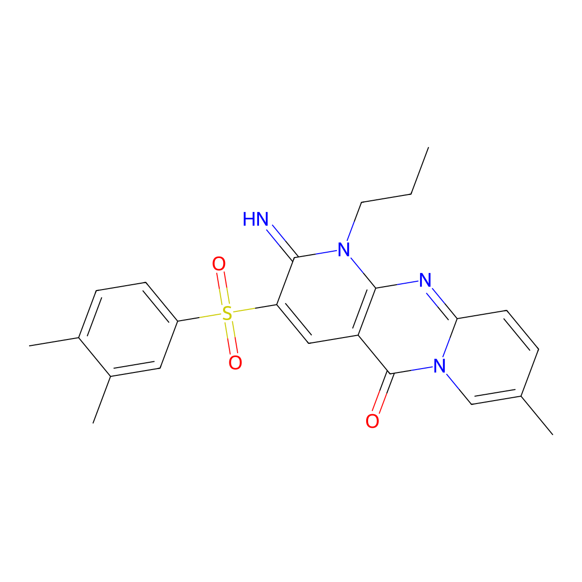 5-(3,4-Dimethylbenzenesulfonyl)-6-imino-13-methyl-7-propyl-1,7,9-triazatricyclo[8.4.0.0^{3,8}]tetradeca-3(8),4,9,11,13-pentaen-2-one molecular structure, CAS 849923-60-0