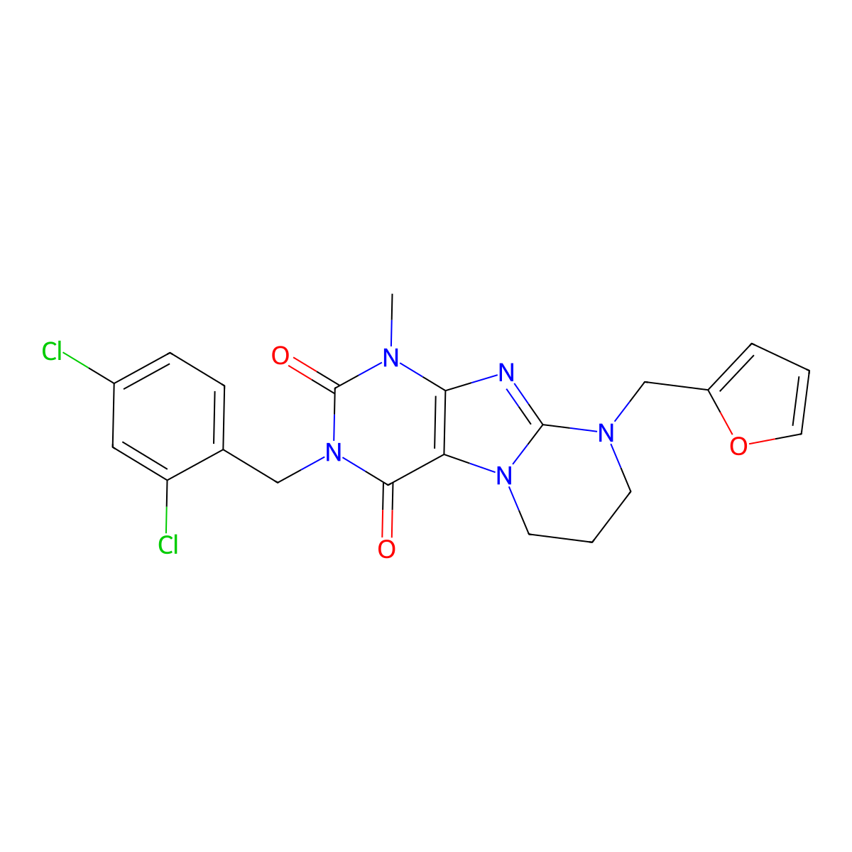3-(2,4-dichlorobenzyl)-9-(furan-2-ylmethyl)-1-methyl-6,7,8,9-tetrahydropyrimido[2,1-f]purine-2,4(1H,3H)-dione molecular structure, CAS 849923-73-5
