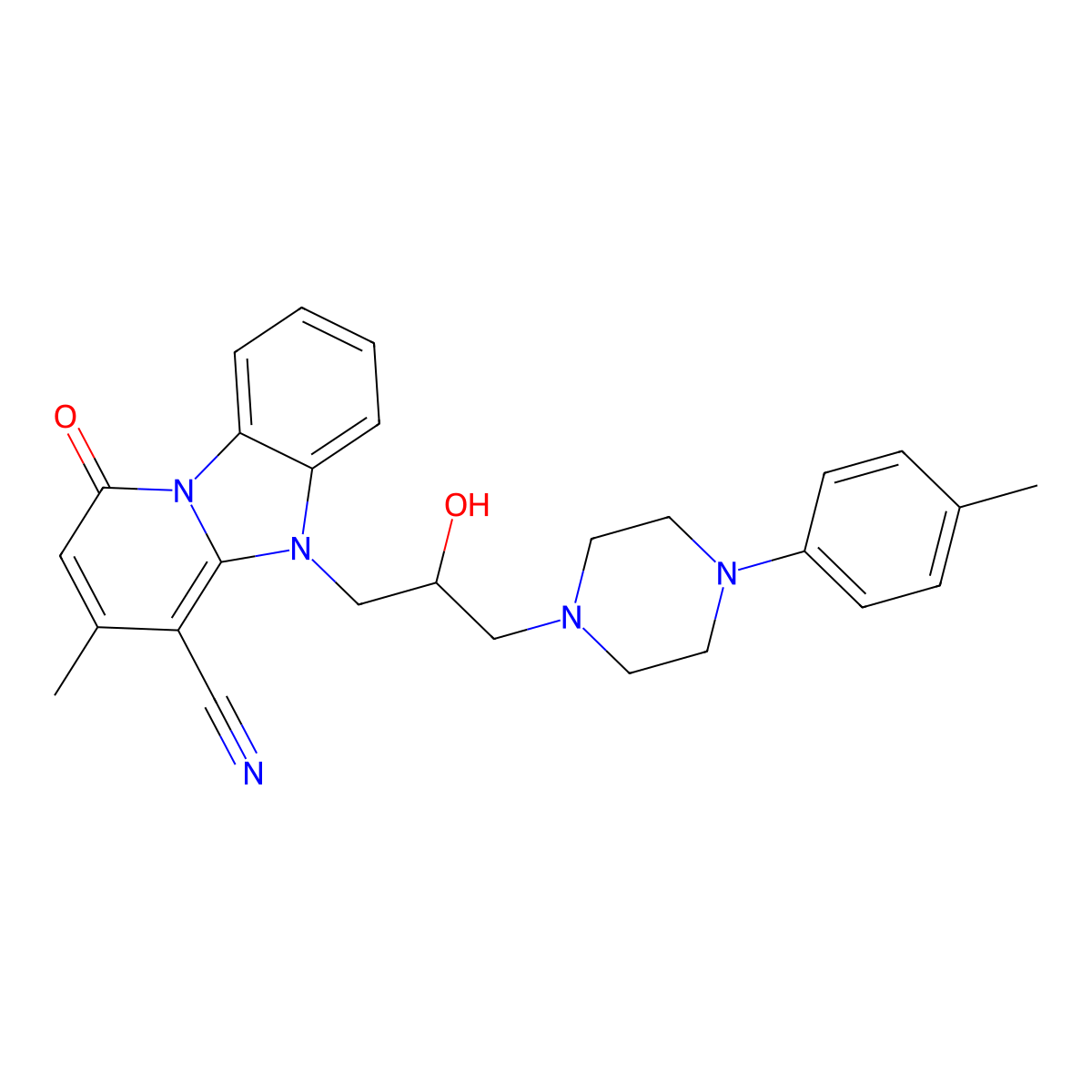 5-[2-Hydroxy-3-[4-(4-methylphenyl)piperazin-1-yl]propyl]-3-methyl-1-oxopyrido[1,2-a]benzimidazole-4-carbonitrile molecular structure, CAS 849924-20-5