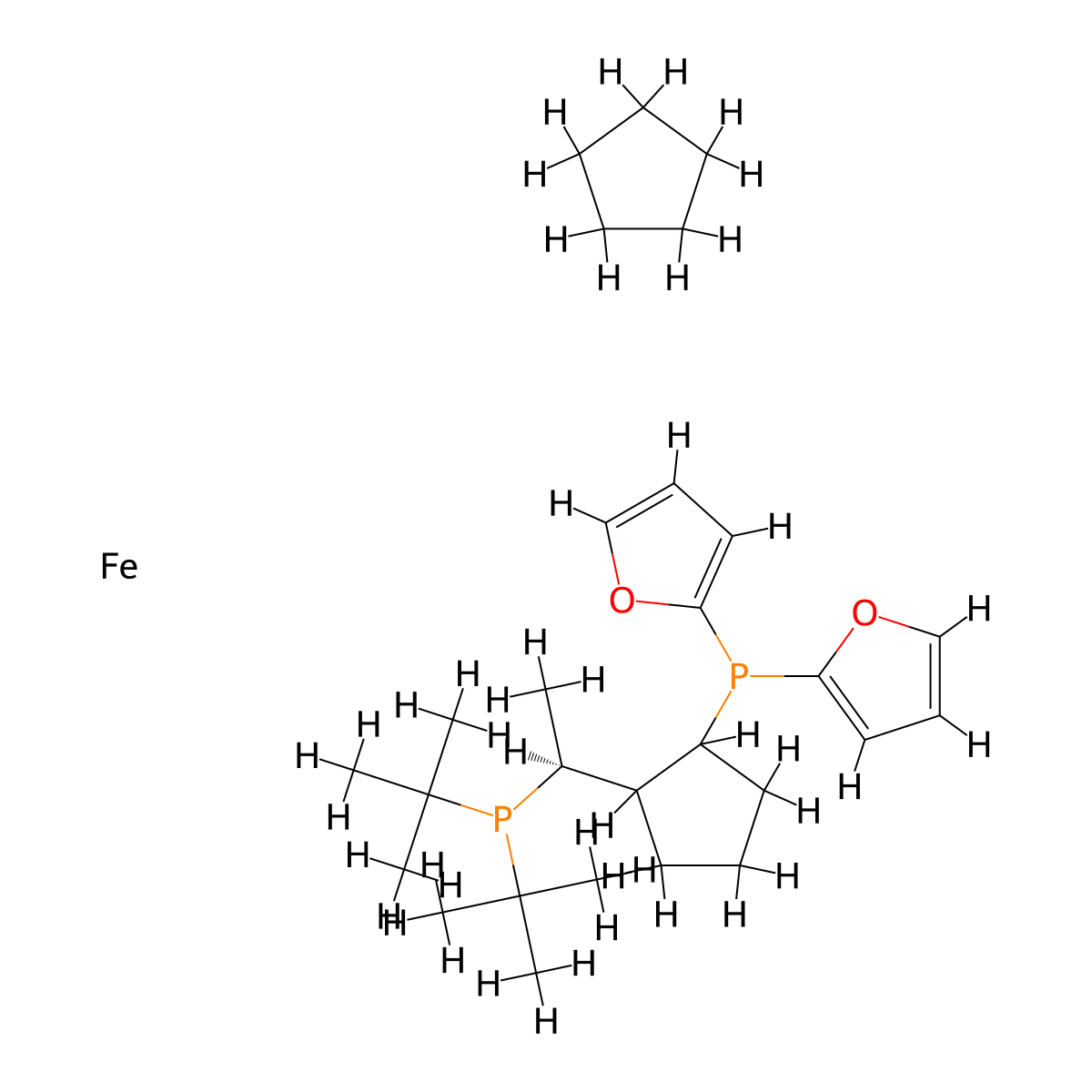 (2Rp)-1-[(1S)-1-[Bis(1,1-dimethylethyl)phosphino]ethyl]-2-(di-2-furanylphosphino)ferrocene molecular structure, CAS 849924-42-1