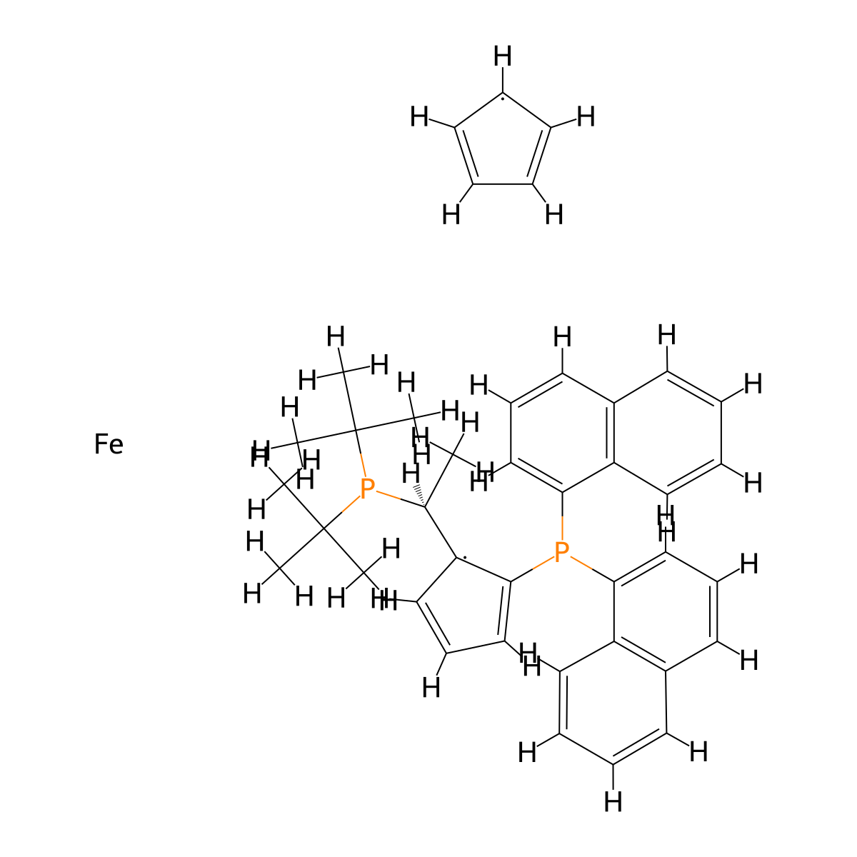 (2Rp)-1-[(1S)-1-[Bis(1,1-dimethylethyl)phosphino]ethyl]-2-(di-1-naphthalenylphosphino)ferrocene molecular structure, CAS 849924-44-3