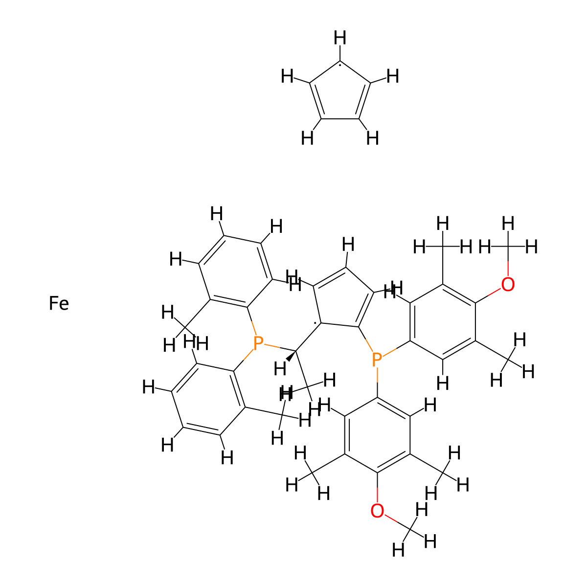 (S)-1-{(Rp)-2-[Bis(4-methoxy-3,5-dimethylphenyl)phosphino]ferrocenyl}-ethylbis(2-methylphenyl)phosphine molecular structure, CAS 849924-52-3