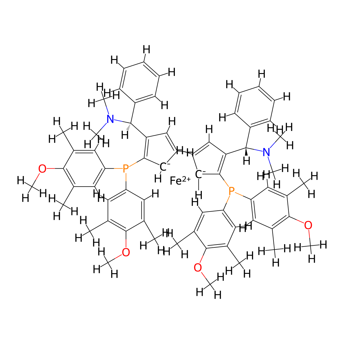 (1Rp,1'Rp)-1,1'-Bis[bis(4-methoxy-3,5-dimethylphenyl)phosphino]-2,2'-bis[(S)-(dimethylamino)phenylmethyl]ferrocene molecular structure, CAS 849925-12-8