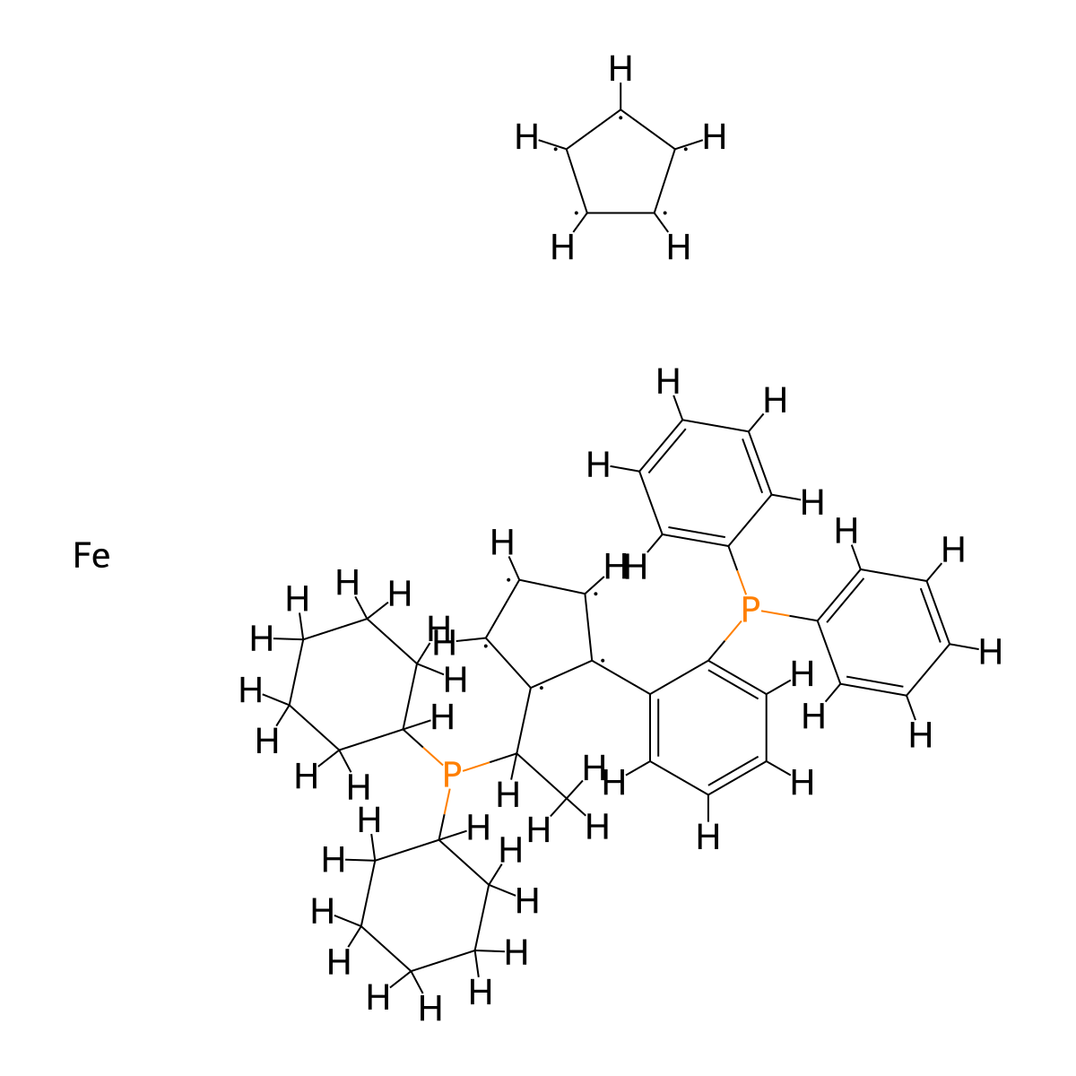 (S)-1-{(SP)-2-[2-(Diphenylphosphino)phenyl]Ferrocenyl}ethyldicyclohexylphosphine molecular structure, CAS 849925-19-5
